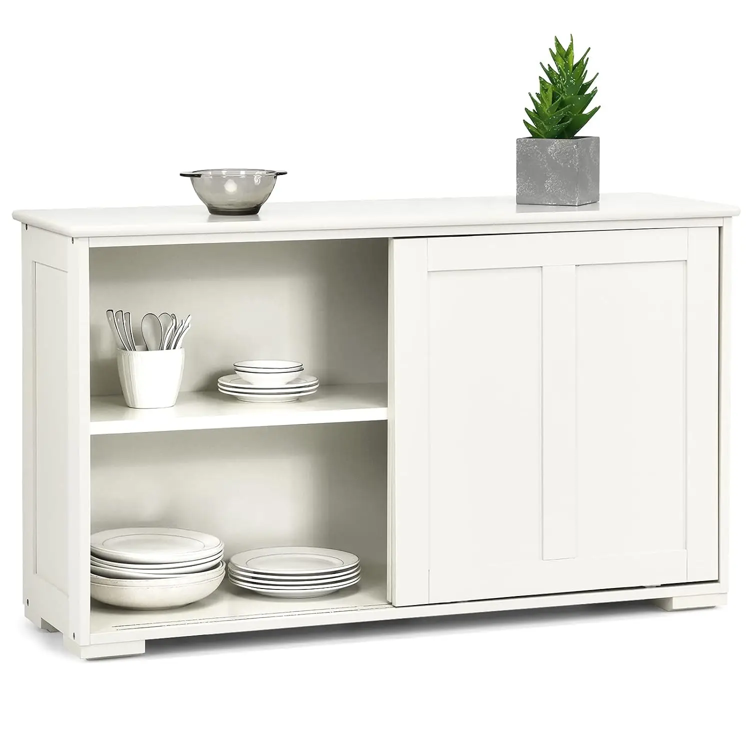 Wooden Sideboard Cabinet with Adjustable Shelf & Sliding Door, Coffee Bar Console for Living Dining Room Hallway, Customized