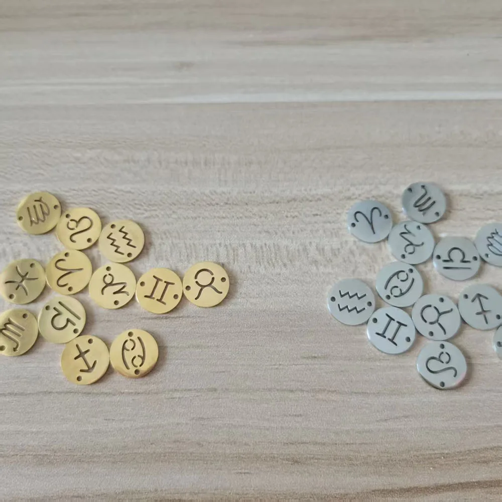 10pcs/Lot Stainless Steel Round Whole Twelve Zodiac DIY Constellation Two Holes Connectors Charms Jewerly Making Accessories
