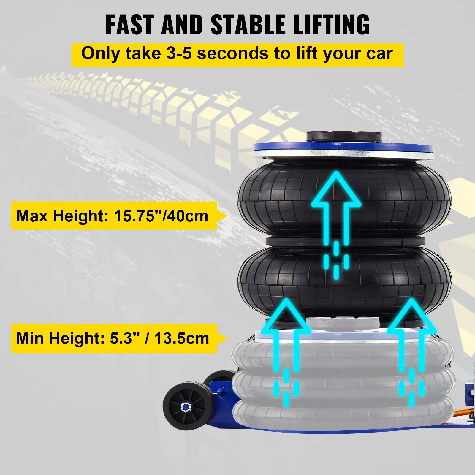 5T Bag Air Jack 11000lbs Capacity Pneumatic Jack Quick Lift Car Repair Jacks and Floor Jacks Folding Rod Fast Pneumatic Jack