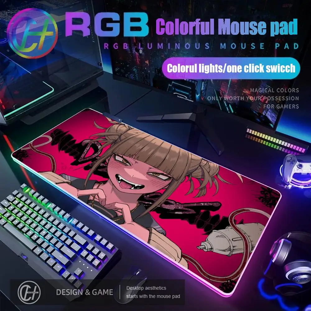 

Toga Himiko My Hero Academia Kawaii Girl Mouse Pad RGB Gaming Mouse Pad Desk Mat HD Gamer Large LED Light XXL PC Computer Carpet