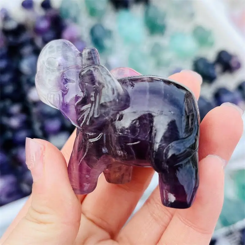 Natural Purple Fluorite Elephant Carving Animal Crafts Healing Crystal Stone Feng Shui Home Decoration Gift 1PCS