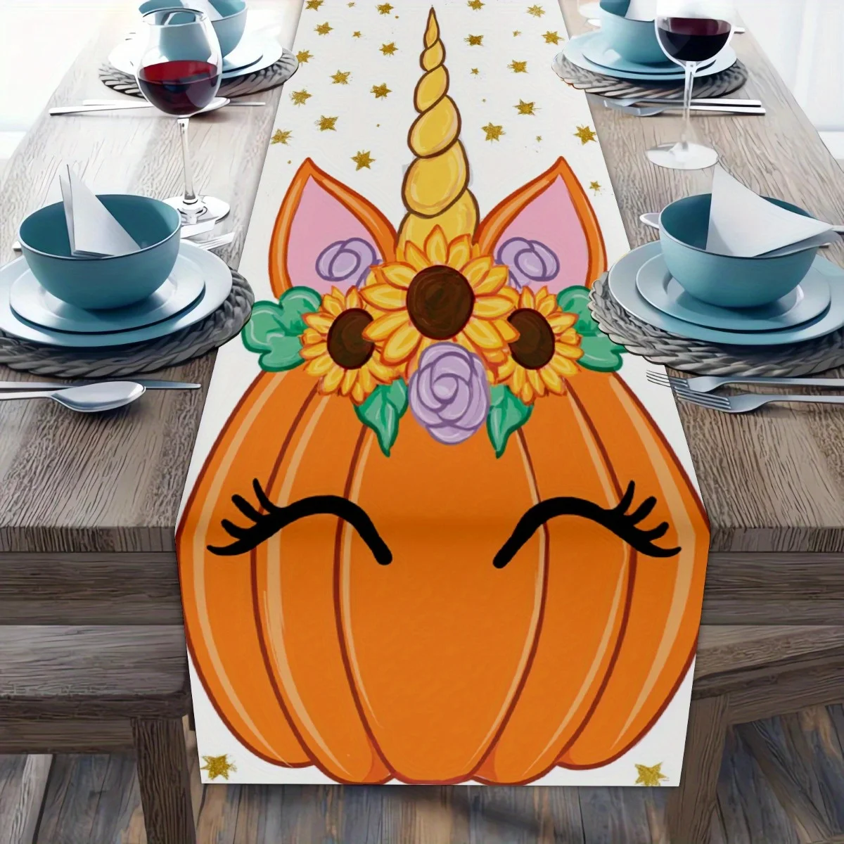 

1Pc Halloween Themed Table Flag with Sunflower and Rose Unicorn Design, Suitable for Party, Restaurant, Home, Market, Holiday Decoration Scene.