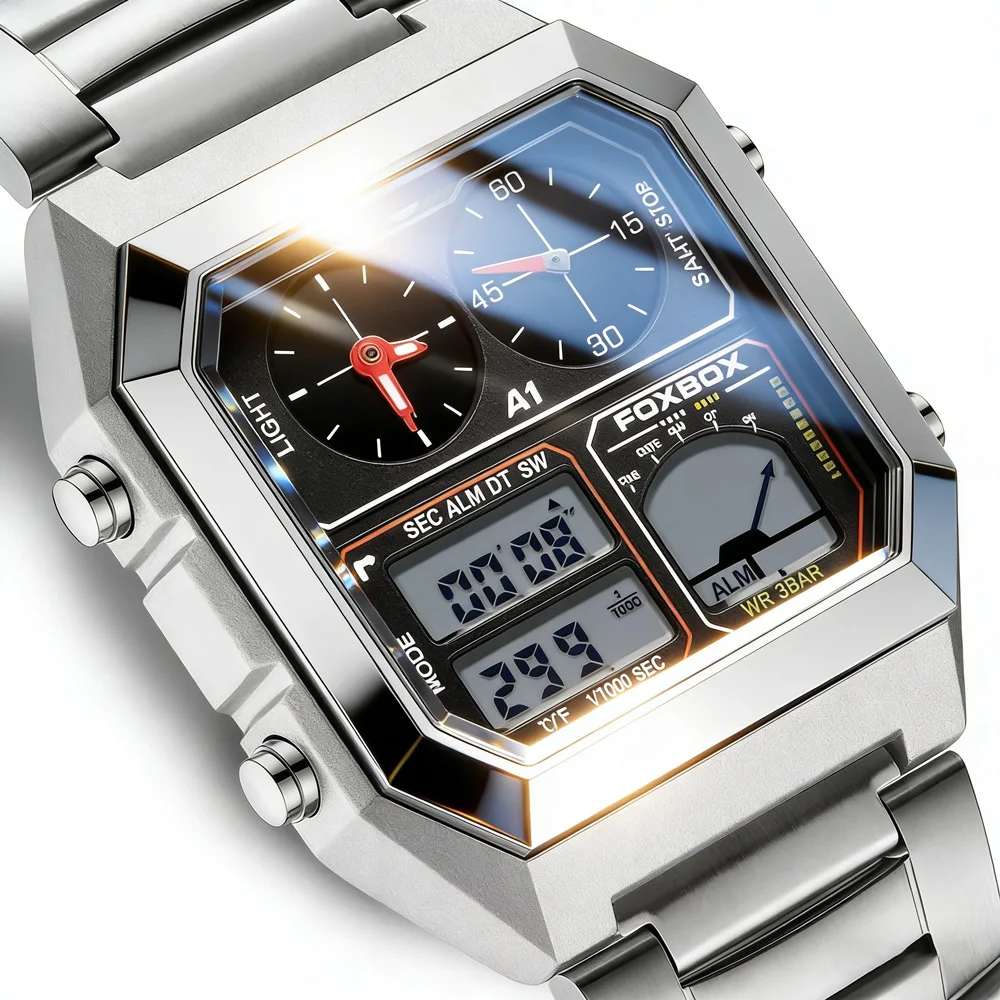 

FOXBOX Fashion Men's Electronic Watch Multifunctional Calendar Waterproof Alarm Clock Sports LED Student Electronic Watch