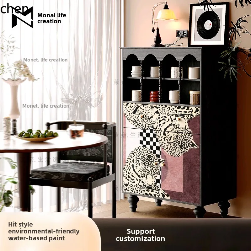 

HTT Retro Leopard Sideboard Tea Cabinet Solid Wood Storage Integrated Living Room Sofa Side Leisure Coffee Cabinet