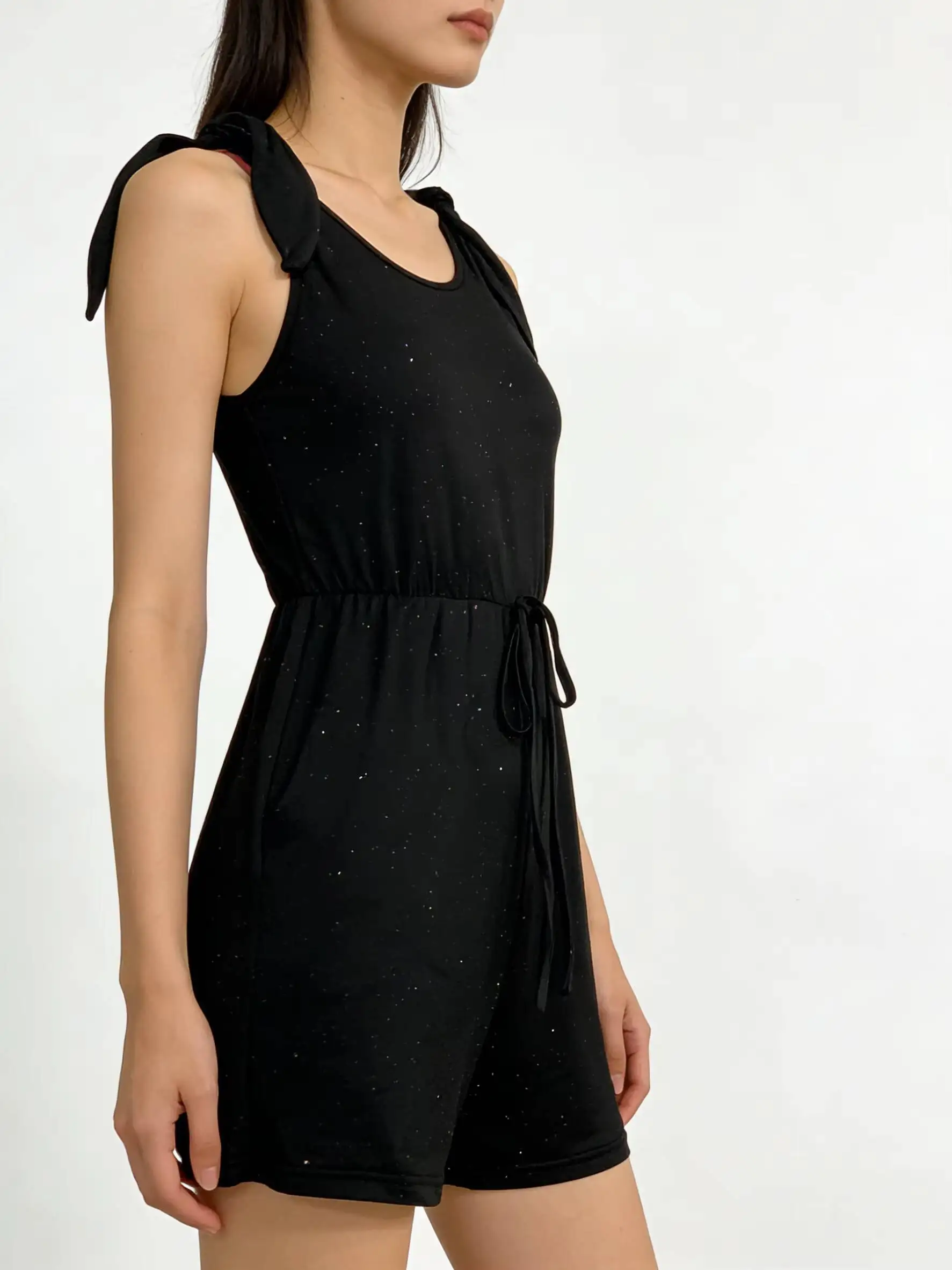 

Summer Loose Casual Short Strapless Romper Womens New Black Sequin Sleeveless Jumpsuit Fashion Design Trend