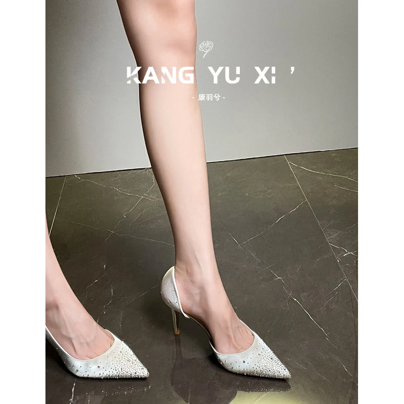 Beautiful Crystal-encrusted High-heeled Women's Slim Heel 2026 New Style French Side-slit Shallow-toe Single Shoe