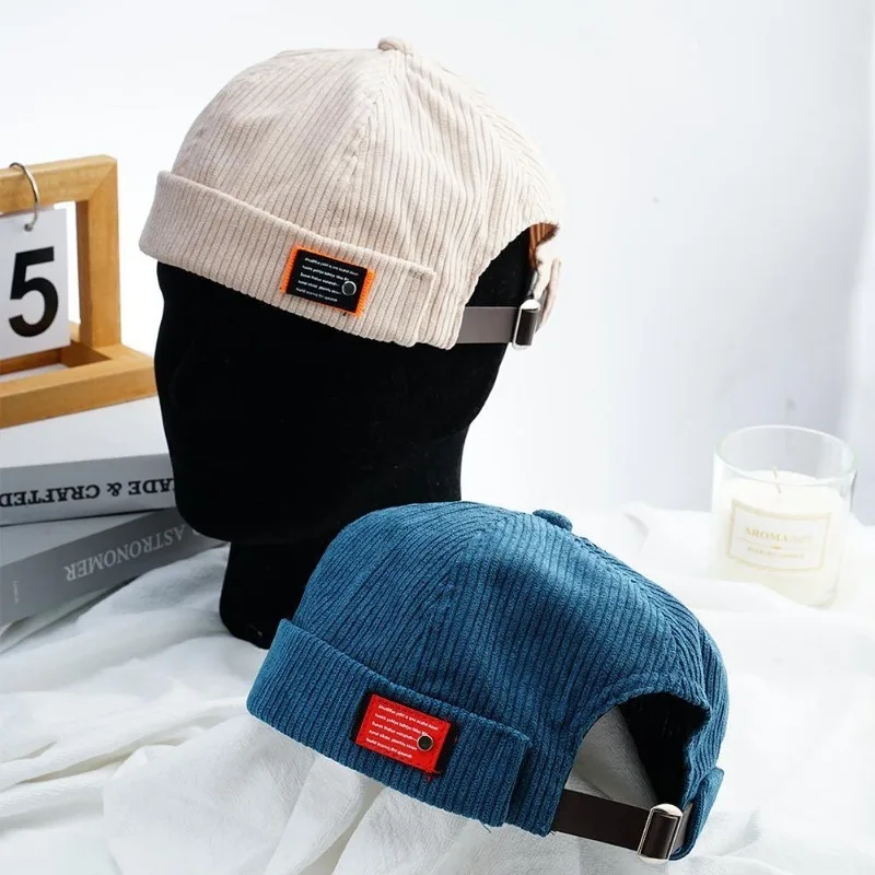 

Unisex Corduroy Solid Color Brimless Caps for Men Women Streetwear Hip Hop Hats Retro Beanie Docker Caps Adjustable Dome Hats