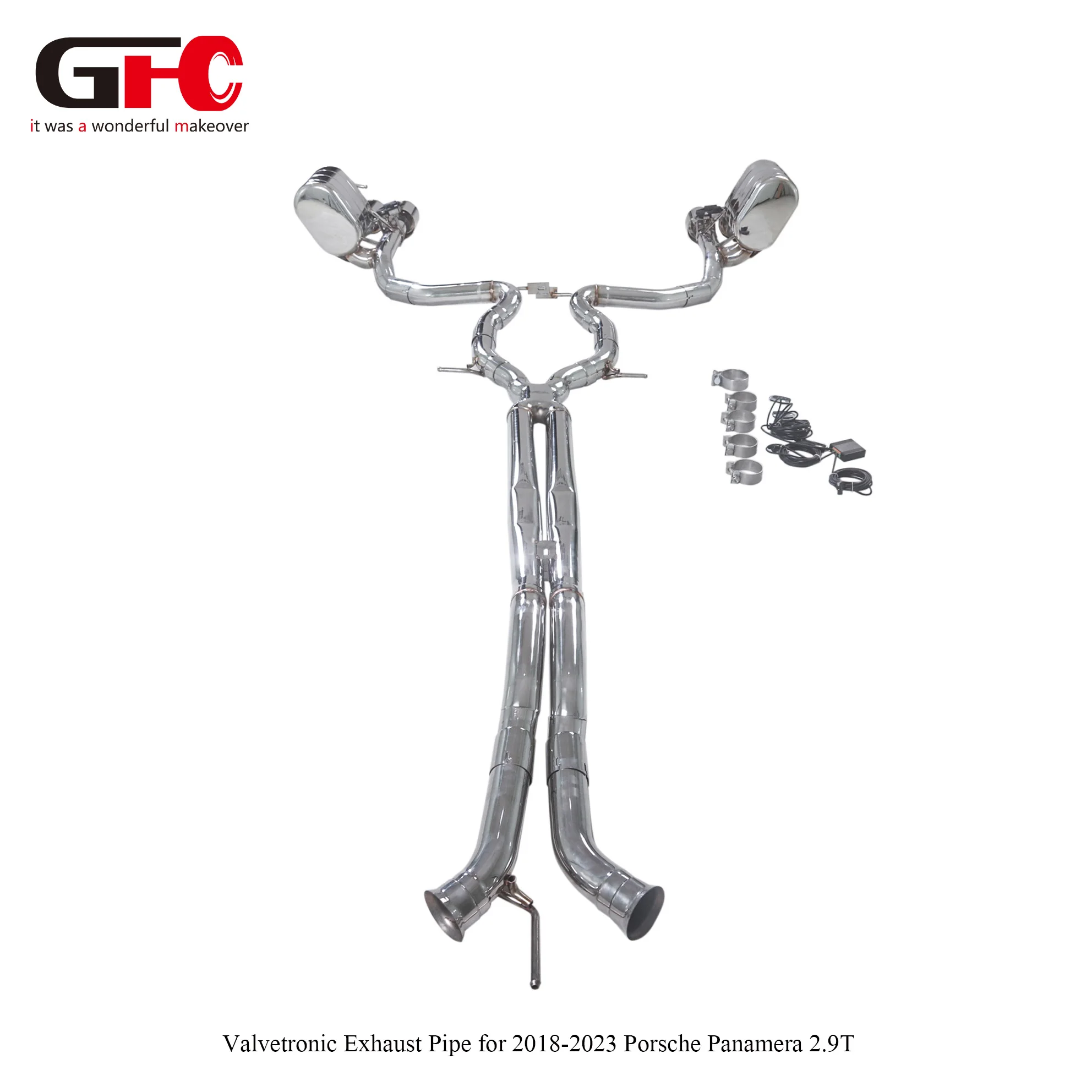For GFC Porsche Panamera 976 2.9T Catback Exhaust Dual Valve Dual Muffler Quad Outlet Stainless Steel Exhaust System