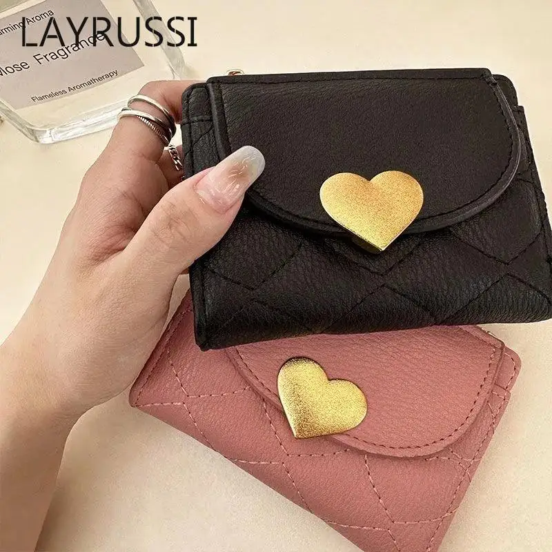 LAYRUSSI New Arrival Fashion Heart Purse Leather Wallet Female Coin Purse Multi-card Wallet Women Short Style Card Holder Wallet