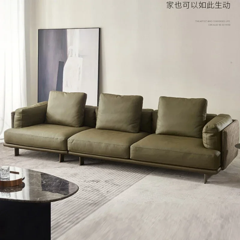 Customized minimalist leather sofa, first floor, cowhide villa