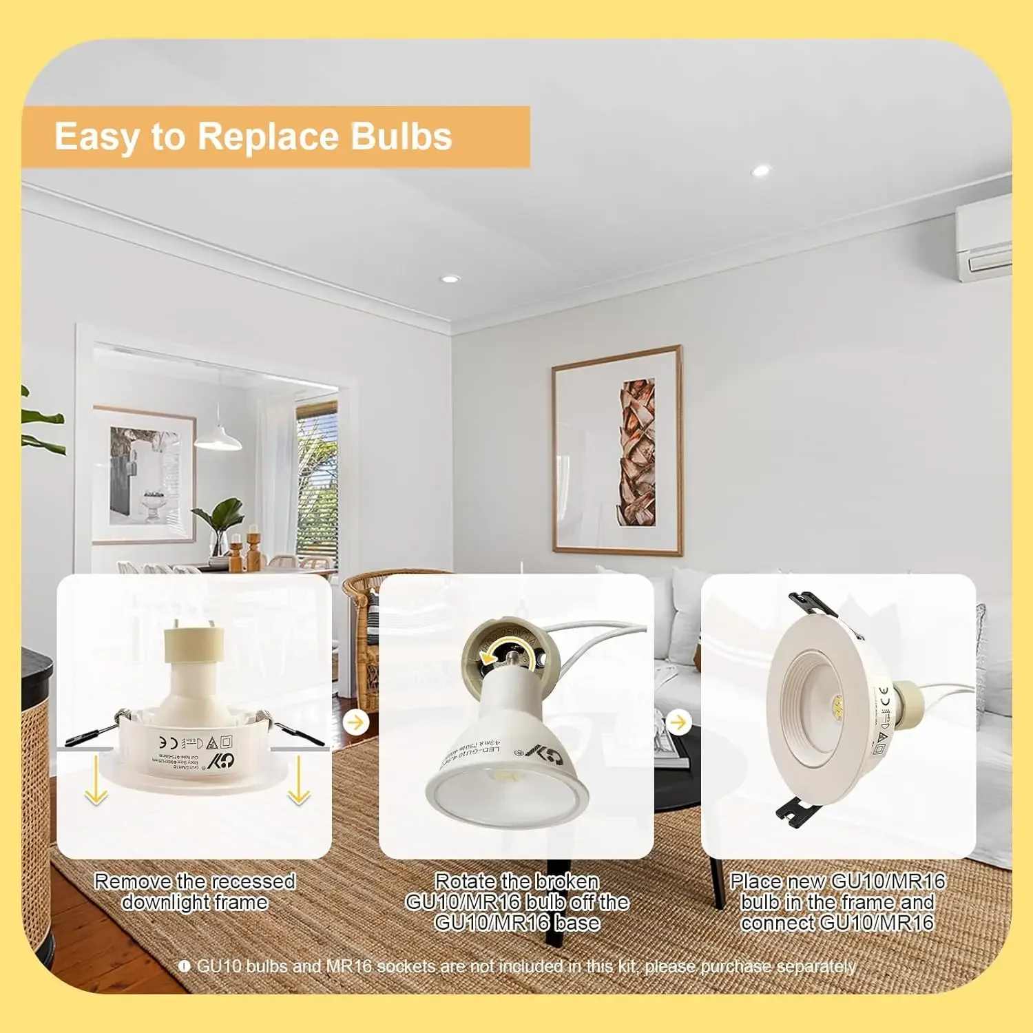 Frame for Recessed Ceiling Light with GU10 Lamp Holder Downlight Fitting for Spotlight Bulb