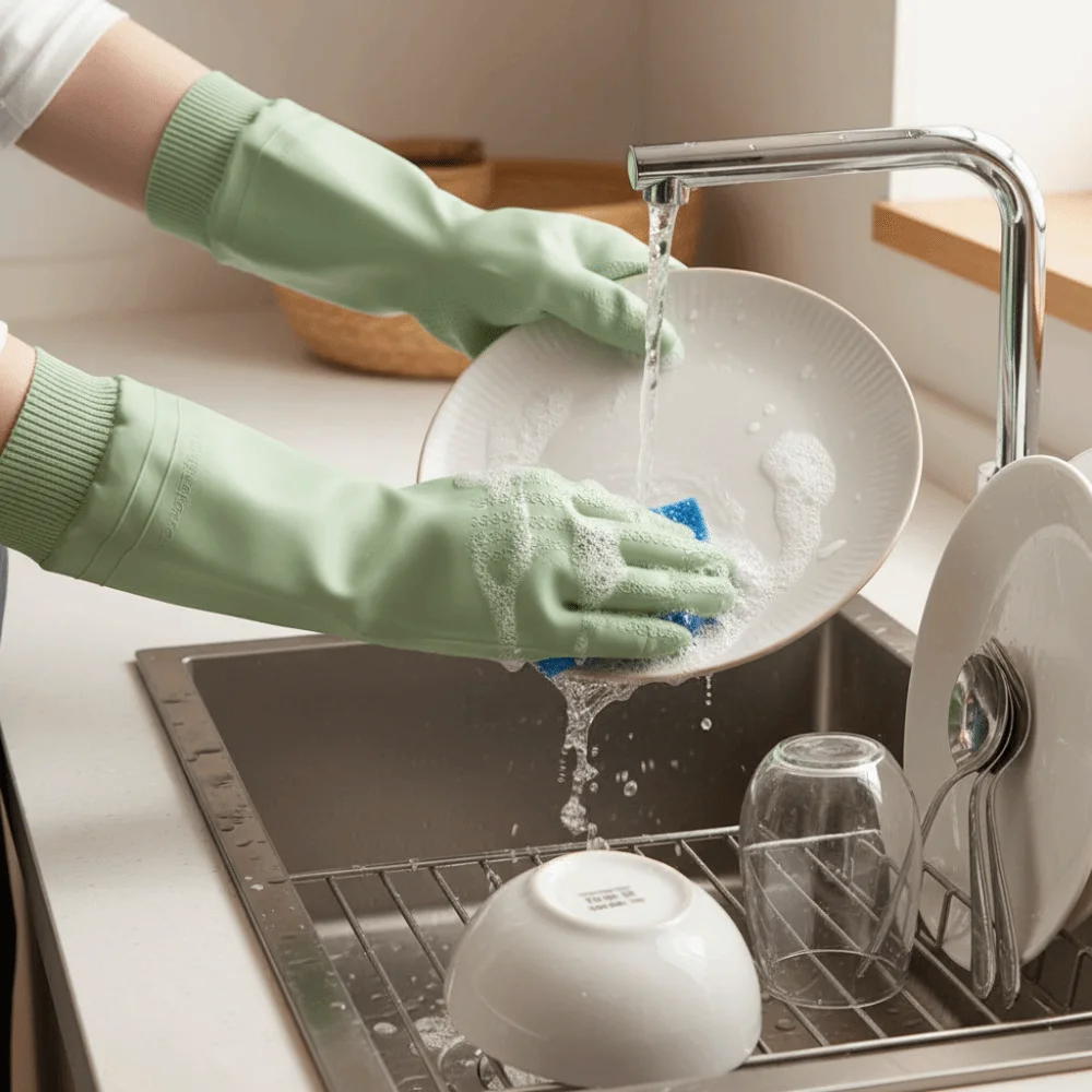 Waterproof Dishwashing Gloves Warm Fleece Tear-resistant Laundry Gloves Threaded Sleeve Cuff Thickened Cleaning Gloves