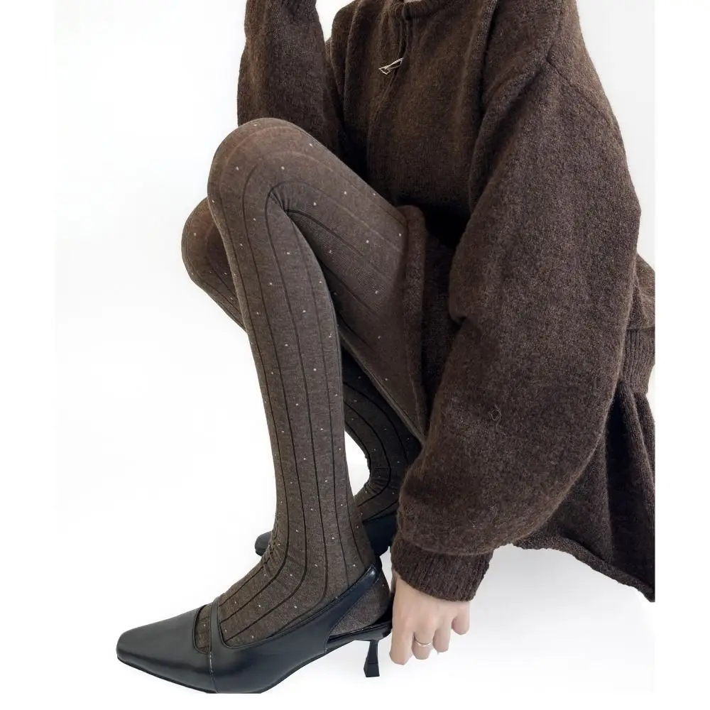 Essential Polka Dot Pattern Pantyhose Cotton Material Ribbed Texture Thigh High Stockings Comfortable Fashion Leggings