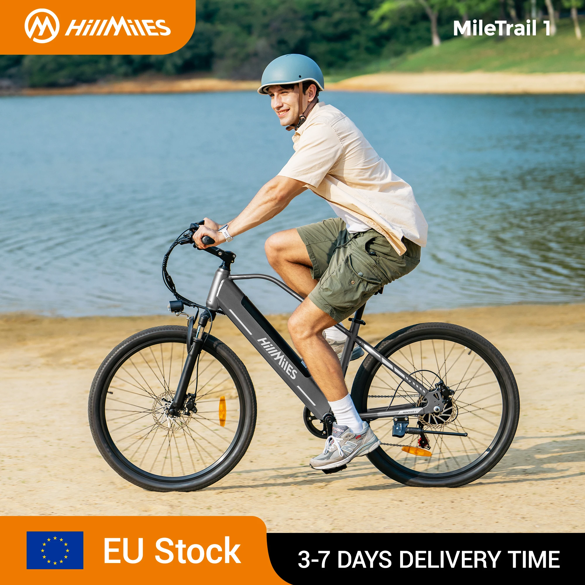 HillMiles MileTrail Electric Mountain Bike, 250W, 36V 13Ah Battery, 25km/h, Front Suspension, 7-Speed, Hydraulic Disc Brakes