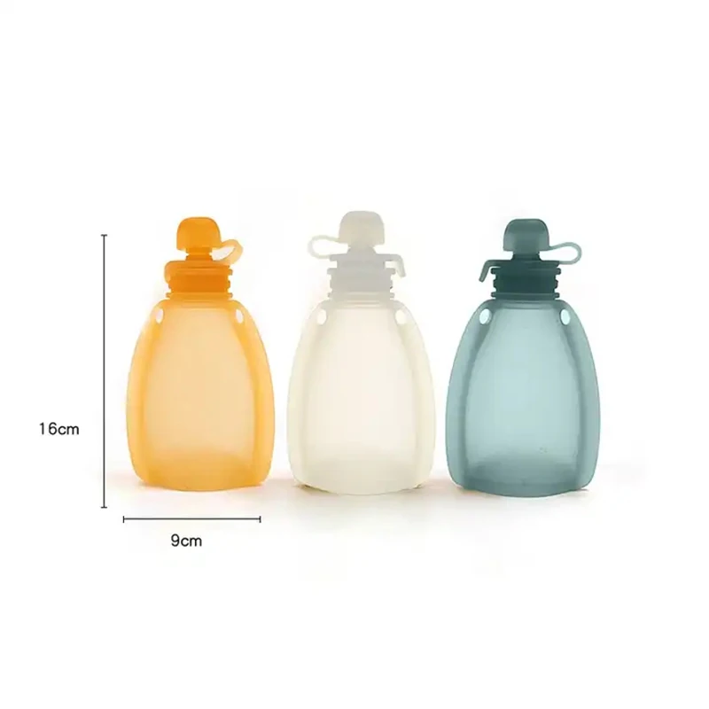 Baby Food Pouches Reusable Silicone Yummy Bag Food Grade BPA Free Puree Juice Breastmilk Storage Bottle Portable