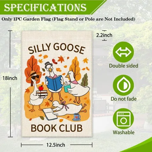 Silly Goose Book Club Garden Flag, 12 x 18 Inch Double Sided Funny Duck Book ... YYZ