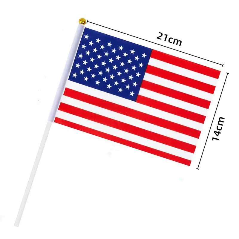 Mini Hand Waving Flag 14x21cm Polyester Small Flag With Plastic Flagpole For Various Holiday Parties National Day