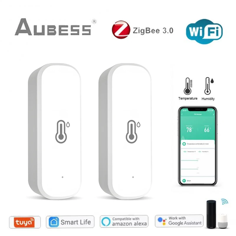 

Умный термометр Tuya Wi-Fi/Zigbee, датчик влажности и температуры для умного дома, управление через приложение, для Alexa и Google Assistant