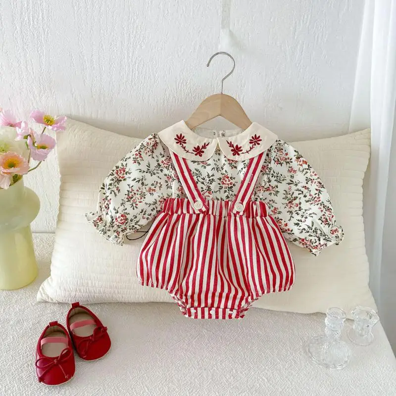 2026 Autumn New Baby Girl Long Sleeve Floral Bottoming Shirts Cute Girls Flower Embroidery Lapel Tops Cotton Infant Clothes