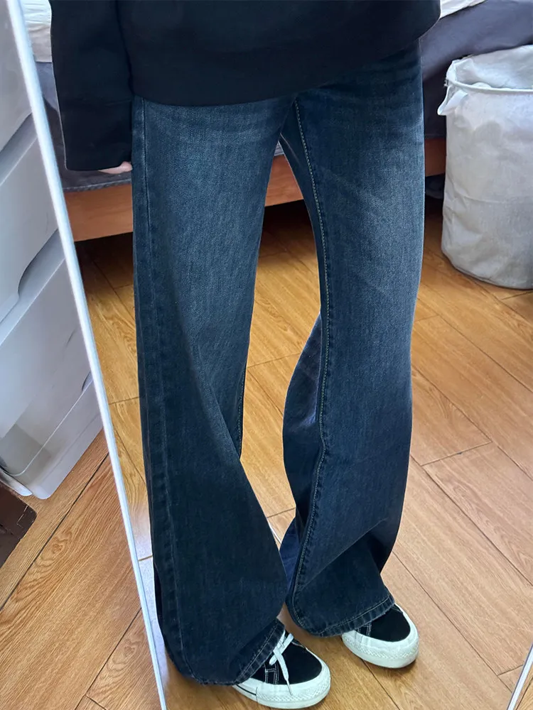 

Retro Deep Blue Denim Jeans High Waist Straight Leg Narrow Fit for Men And Women Autumn Winter Wear Resistant And Anti-Wrinkle