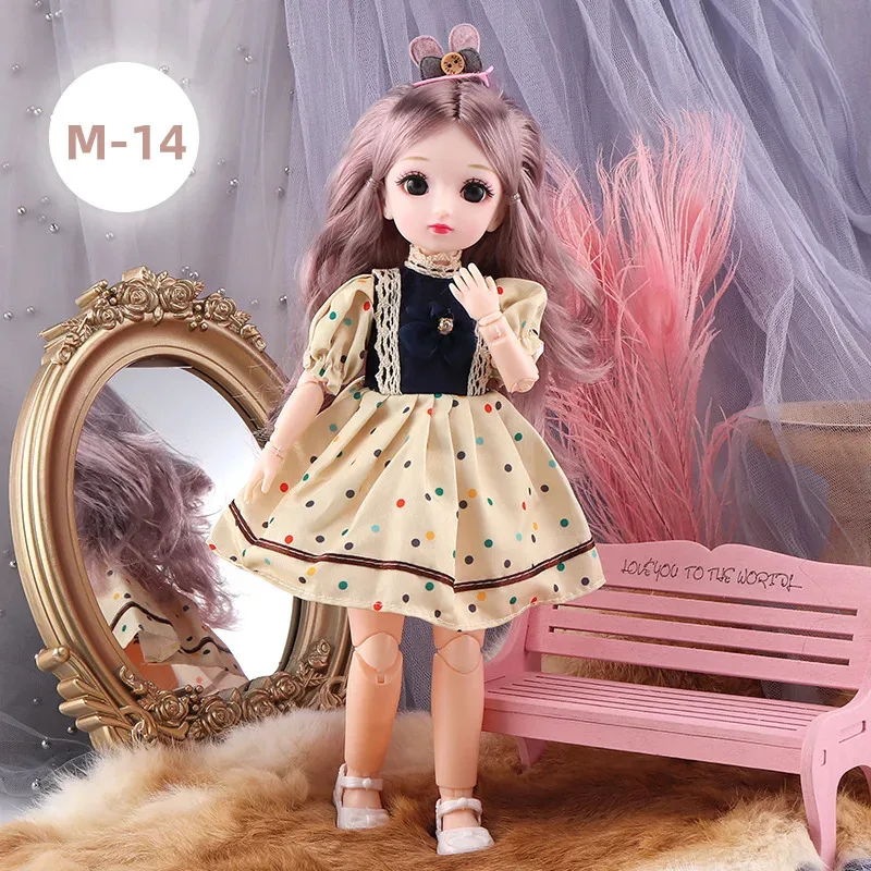 ตุ๊กตา BJD สำหรับเด็กผู้หญิง ขนาด 30 ซม. ตุ๊กตาอนิเมะแบบข้อต่อพร้อมเสื้อผ้า ตาสีน้ำตาลทอง ของเล่นข้อต่อสำหรับเด็ก ชุดของเล่นข้อต่อทรงกลม