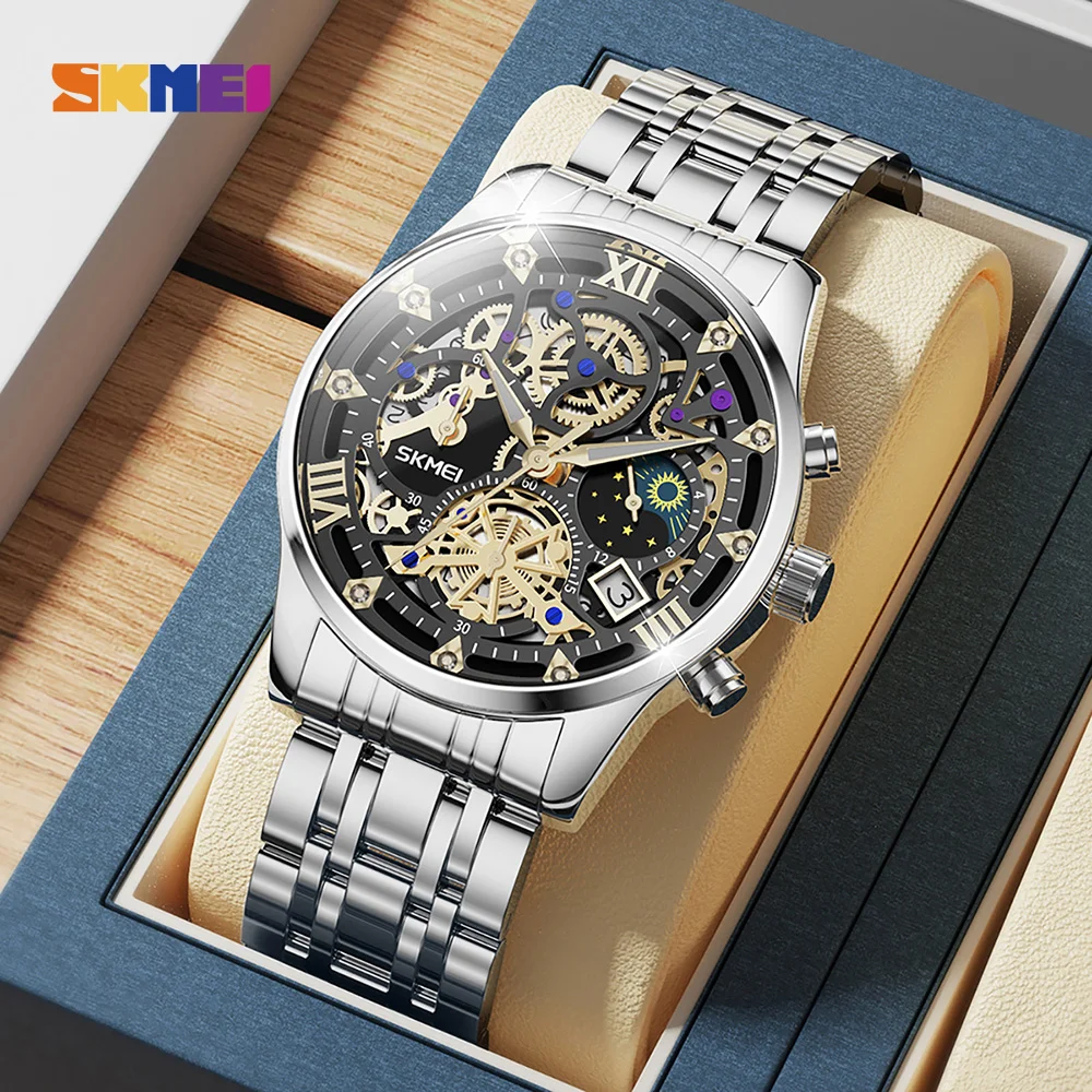 SKMEI Men Top Brand Luxury Full Steel Business Watches 3Bar Waterproof Japan Quartz movement Calendar Wristwatches reloj hombre