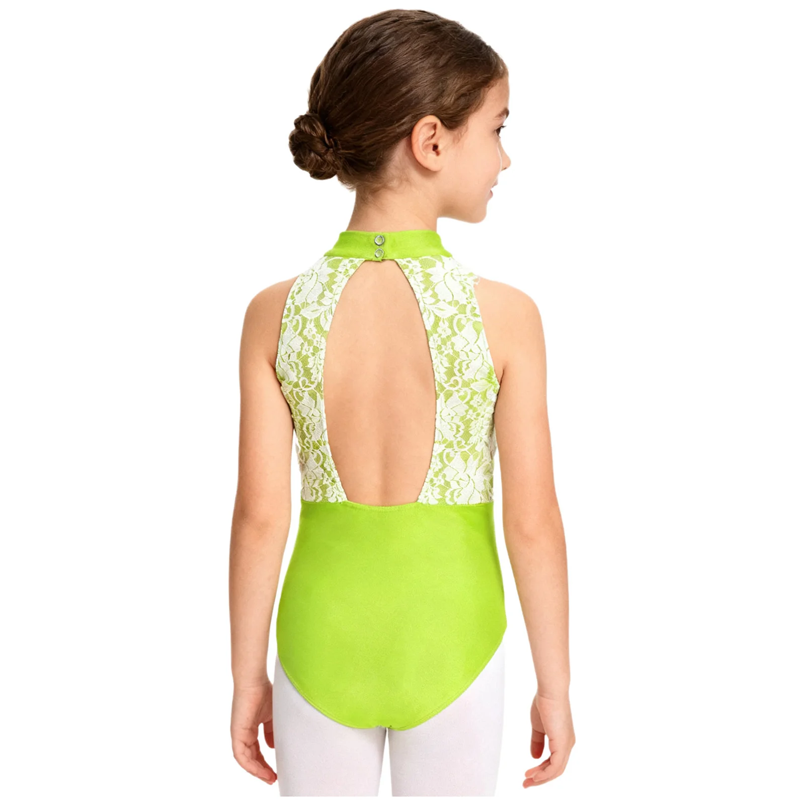 Kinderen Meisjes Backless Mesh Overlay Ballet Warm-up Dansvoorstelling Turnpakje Mouwloos Kant Pailletten Ballet Stage Dance Outfits