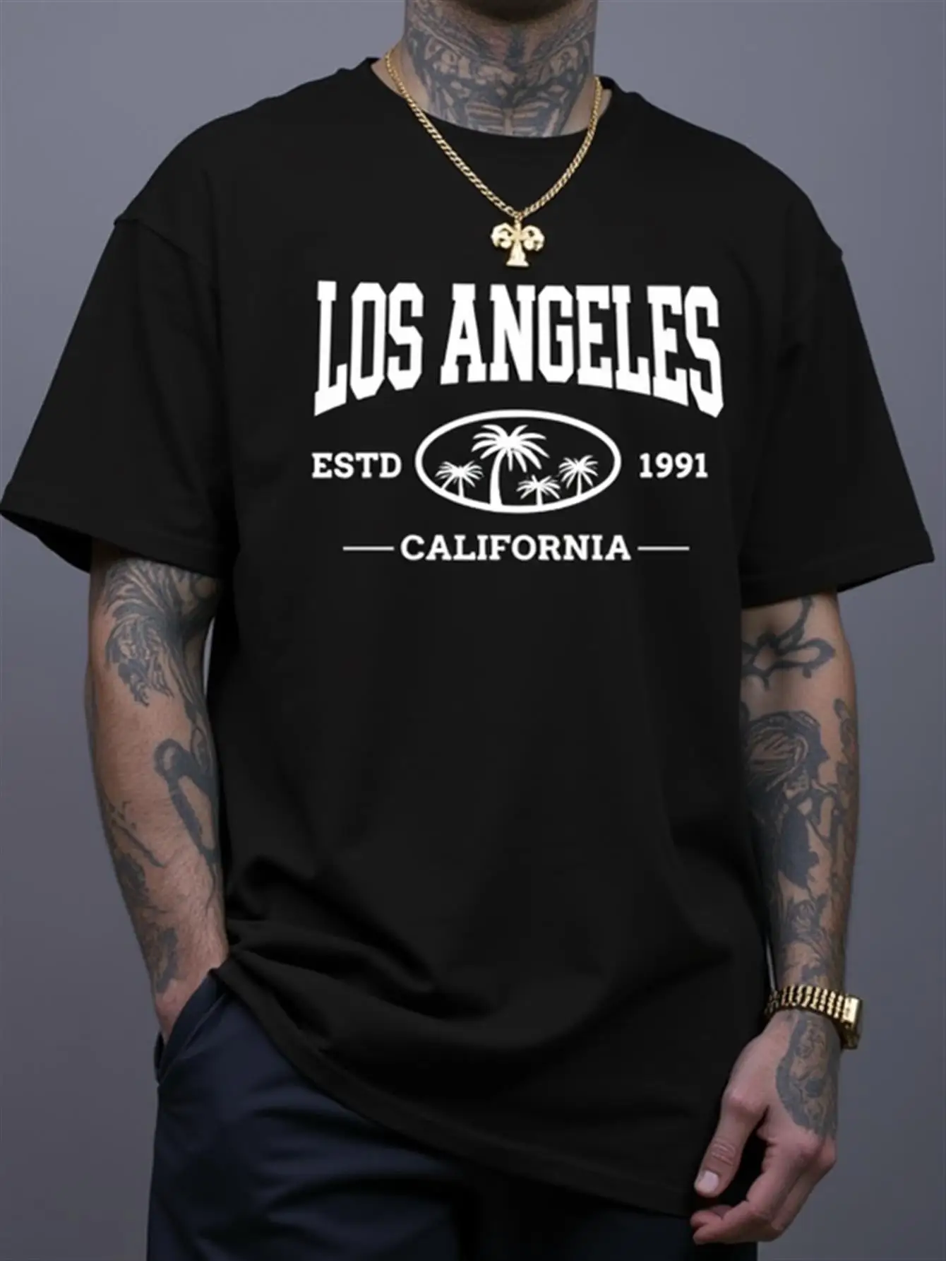 

T-Shirt Vintage 1991 Founding Date & T-Shirt with Palm Tree Pattern Soft Breathable Pure Cotton T-Shirt Classic Fit Casual Daily & Halloween Costume Los Angeles