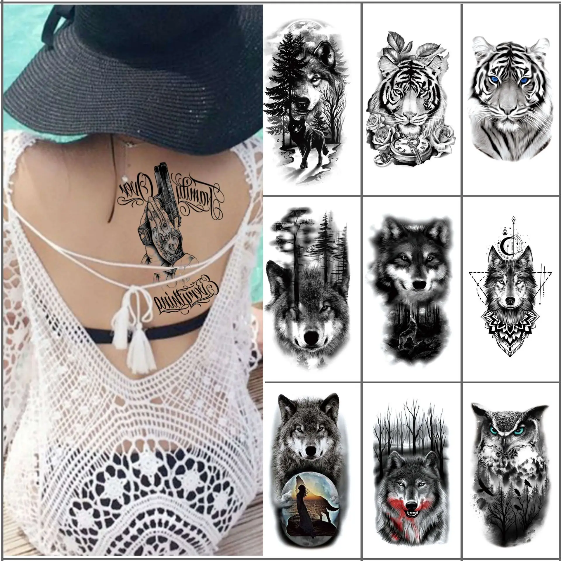 

Full-arm Tattoo Stickers Full Back European and American Tattoo Totem English Hyun-a Kim Flower Korean Sticker