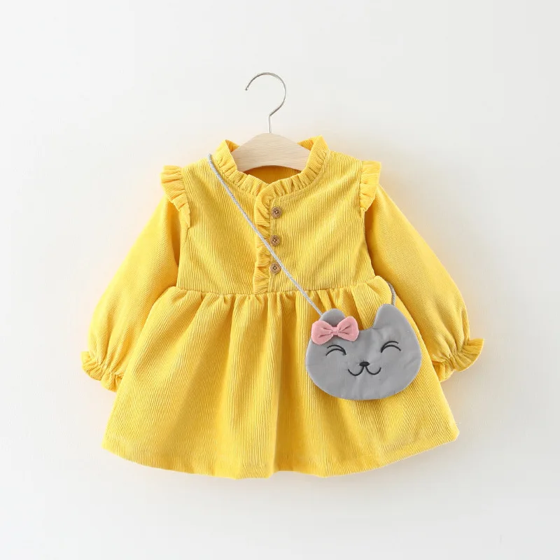 2PCS Baby Girl Clothes Autumn And Spring Corduroy Dress Sweet And Cute Princess Dress Thick Dress Baby Dress With Bag