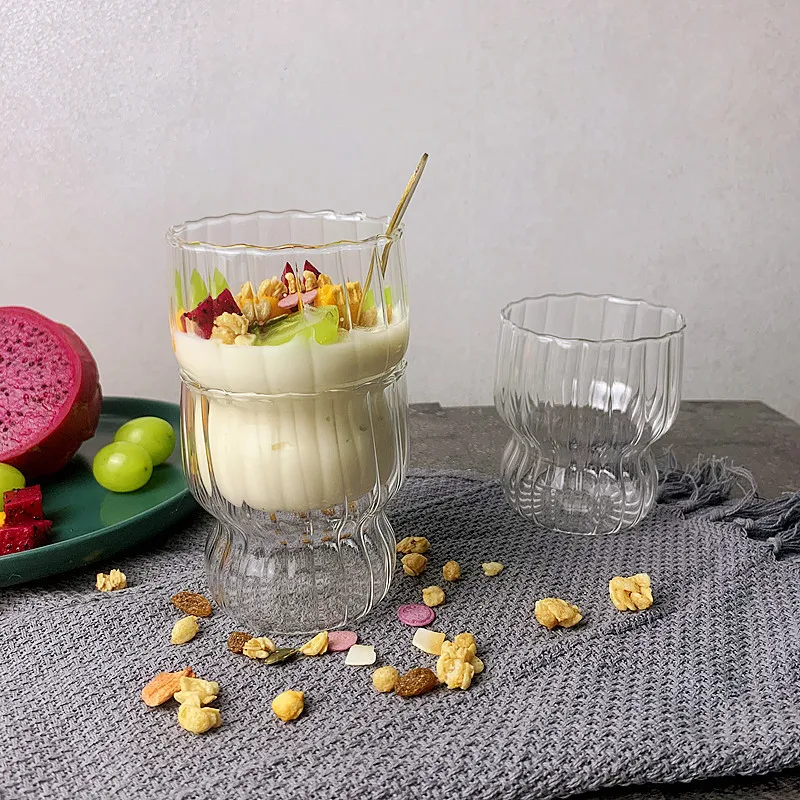 Cute Stripes Chubby Cup Home Ice Cream Cup Milk Breakfast Oatmeal Cup Creative High Borosilicate Glass Glass Cup