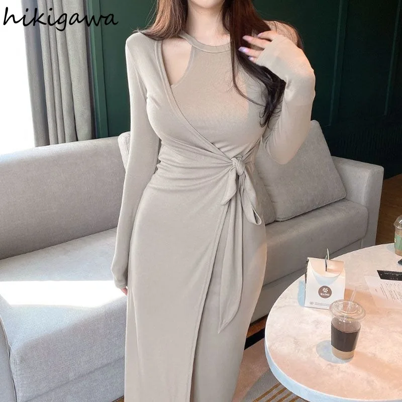 

Макси-платья для женщин 2025 Vestidos De Mujer, однотонное шикарное темпераментное платье Femme, бандажное облегающее летнее платье с вырезами