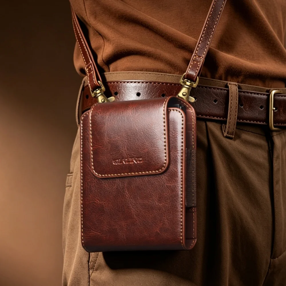 Genuine Cowhide Leather Card Slot Case for Samsung iPhone Huawei Universal Phone Waist Bag Cover