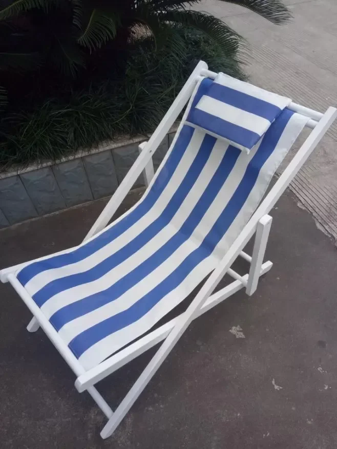 adjustable wooden folding beach chair with pillow