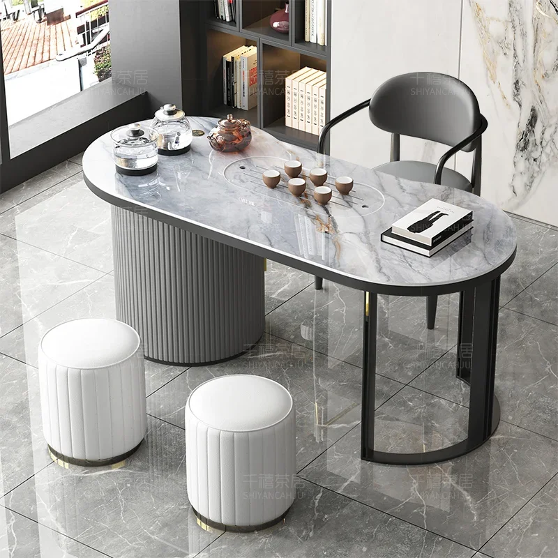 reative light luxury tea table, chair combination, rock board, tea table, home tea table, simple kung fu coffee table set