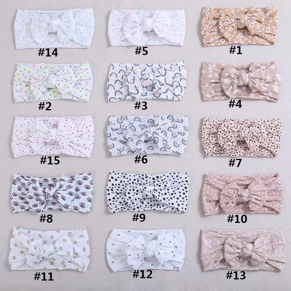 Baby Bow Printing Baby Headband Cute Girl Hair Accessories Newborn Nylon Elastic Floral Babies Turbans Baby Elastic Headwraps