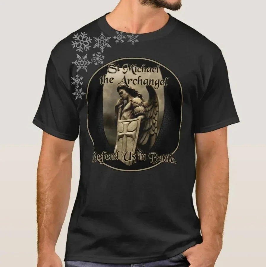 St Michael The Archangel Defend Us in Battle T-Shirt 100% Cotton O-Neck Summer Short Sleeve Casual Mens T-shirt Size S-3XL