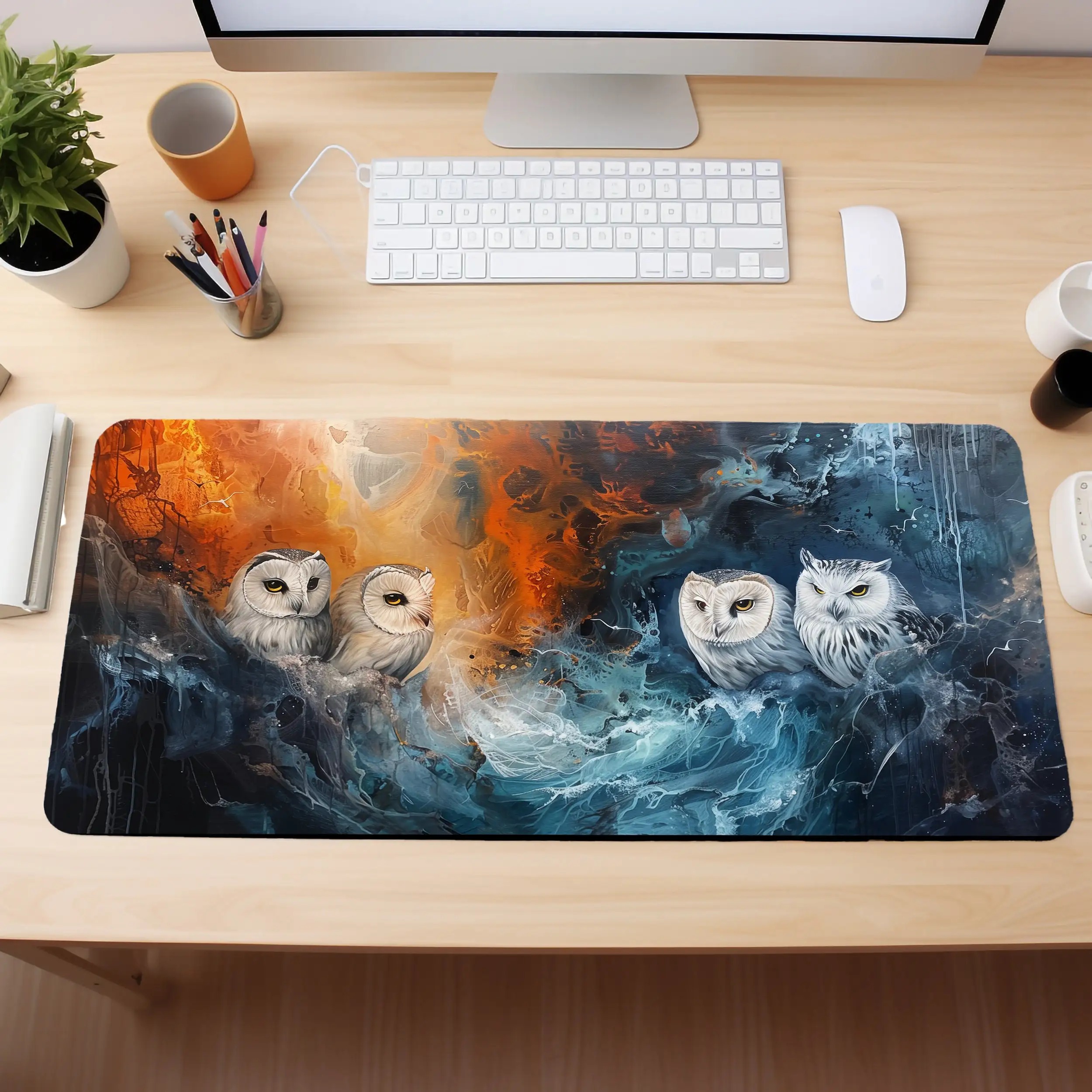 

Colorful Owl Art Desk Mat, Non-slip and Waterproof Mouse Pad, Office and Gaming Desk Decoration Mat, Perfect Gift for Friends.