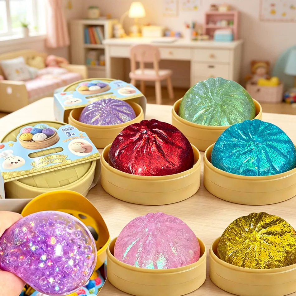 

Shiny Glitter Dumpling Squishy Toy Slow Rebound Squeeze Stress Relief Toy Cute Bun Shape For Kids Party Favors