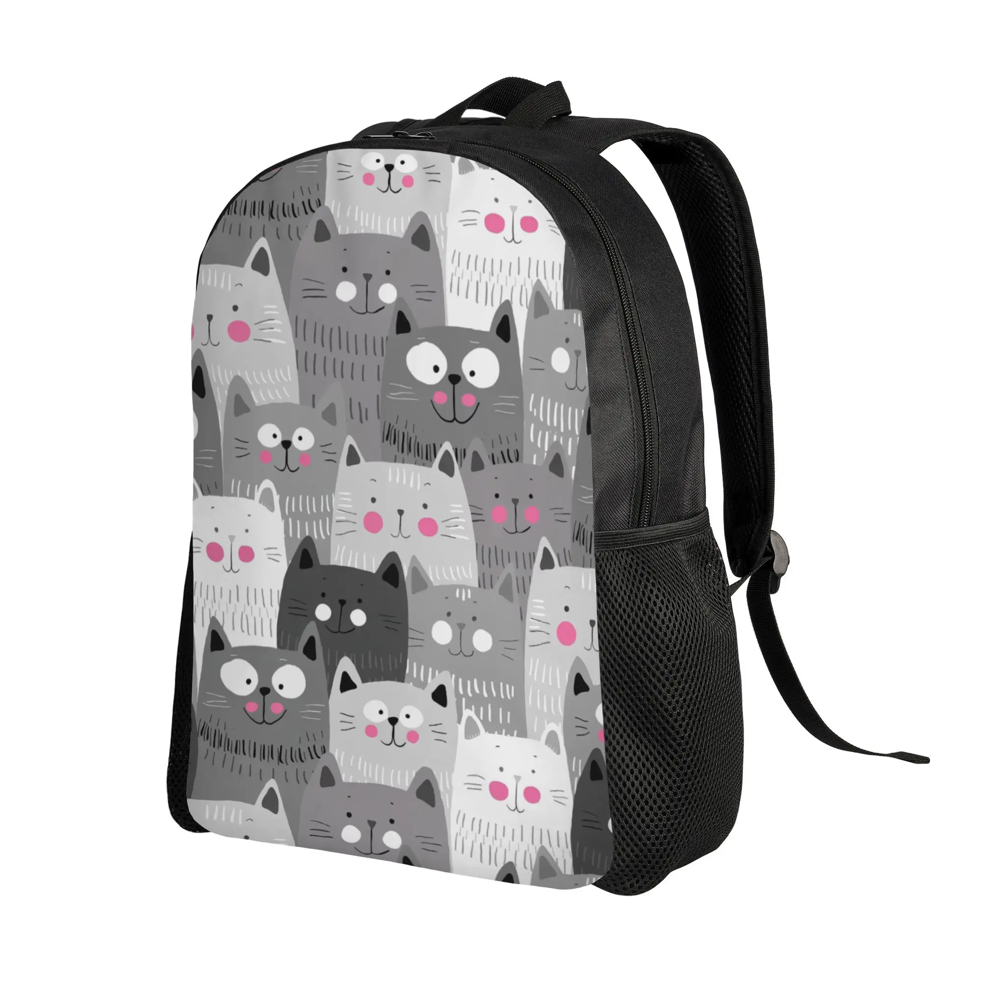 Black Cat Funny Cat Backpack  Hiking Backpacks Teen Modern School Bags Custom Breathable Rucksack