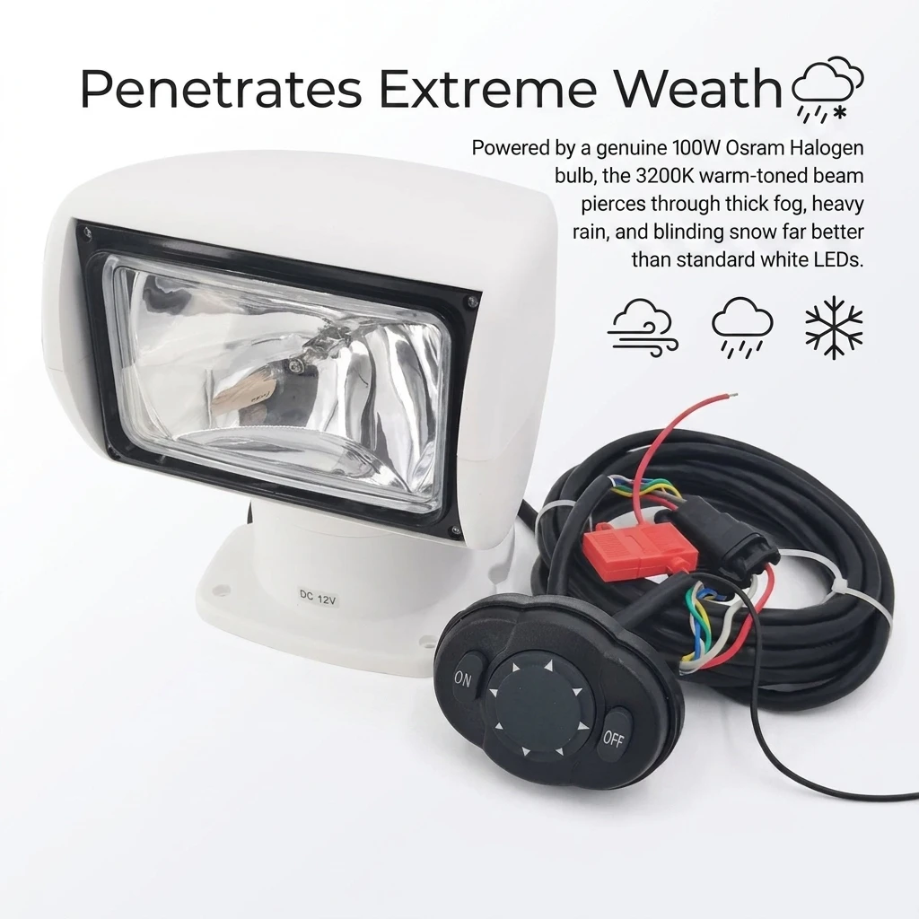360 Degree Remote Control Marine Searchlight 12V 24V Waterproof Boat Spotlight Rotating Lamp for Yacht Fishing Vessel Deck
