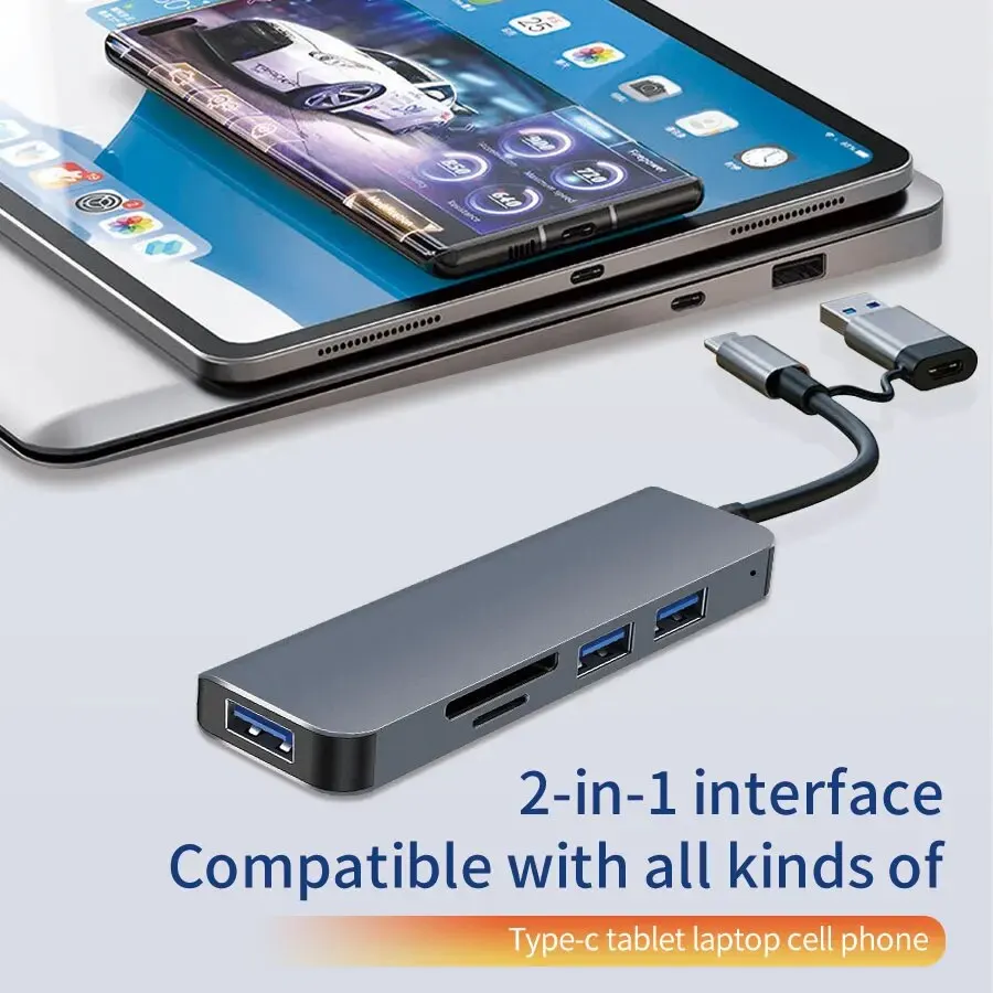 5 In 1 Type C And USB Hub USB 3.0 2.0 TF SD Card Reader Docking Station Multi-port Splitter Compatible With Laptops PC image 2