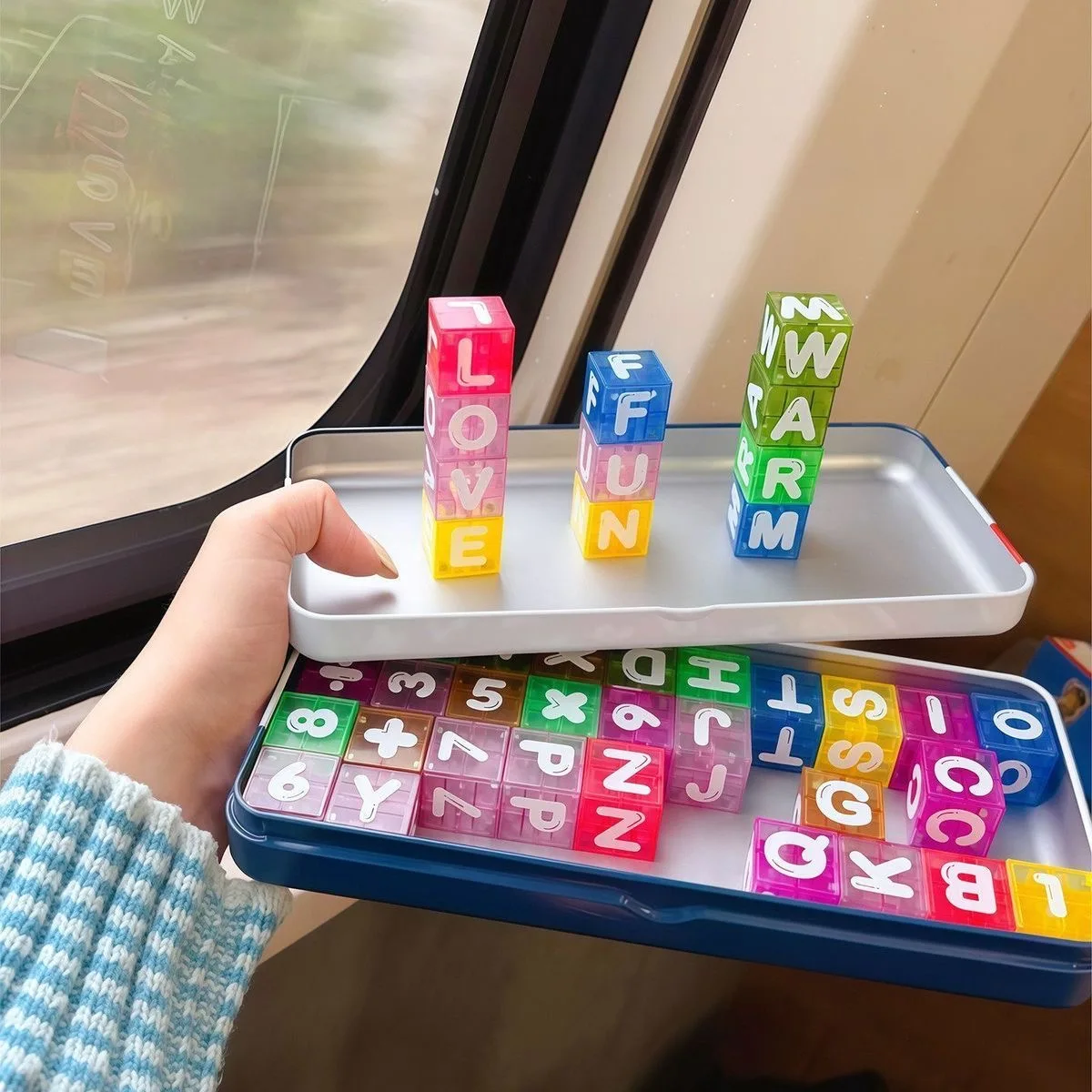 Digital and Alphabetic Magnetic Blocks in Iron Box Gift Set - Creative Assembly Toy for Early Education, Geometric Puzzle