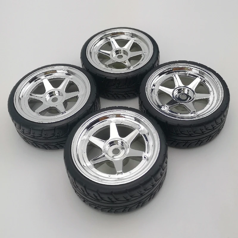 4pcs 3mm Offset 1/10 Scale Plastic Wheels Rims 12mm Nut with Hard Plastic Tires Tyres RC Car Drift On Road Touring Model Hobby