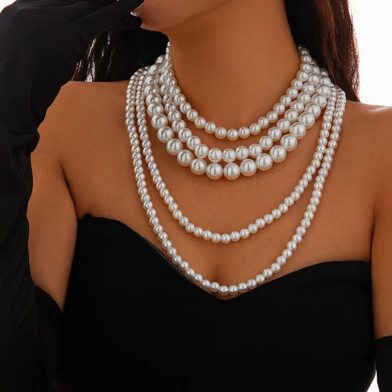 Suitable for Women To Participate in The Party Elegant Temperament Multi-layer Retro Jewellery Imitation Pearl White Necklace