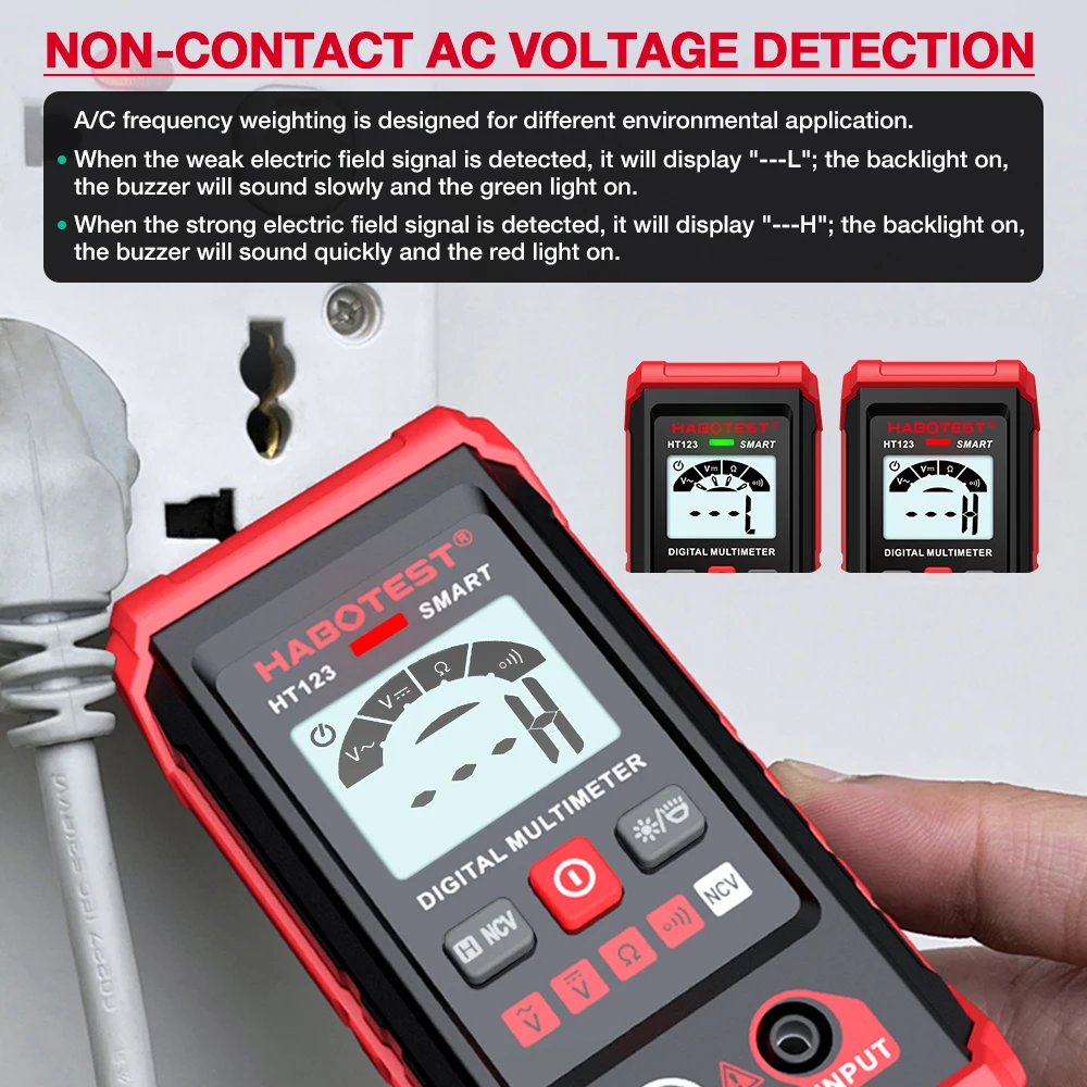 HABOTEST-multímetro Digital inteligente HT123, medidor de voltaje de ohmios, rango automático, probador Profesional de electricista, CA, CC, NCV