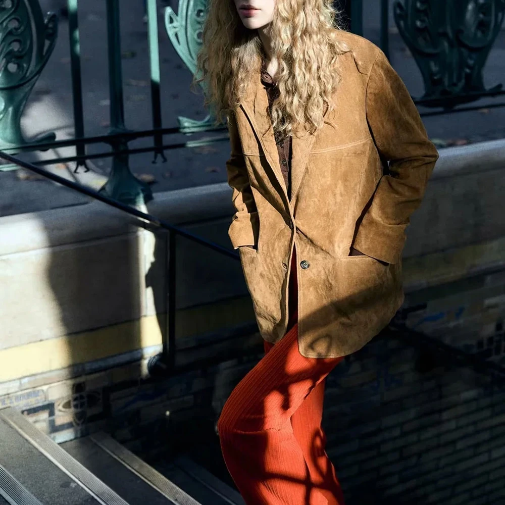 TWOTWINSTYLE Solid Patchwork Button Loose Coat For Women Lapel Long Sleeve Minimalist Temperament Coats Female Fashion Style New