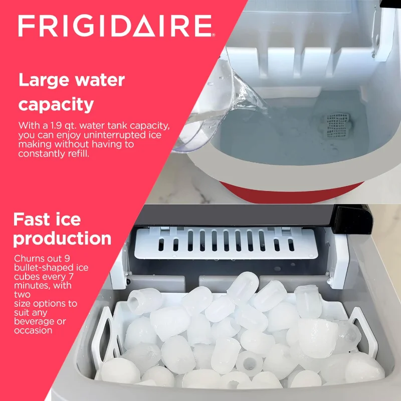 Macchina per il ghiaccio Frigidaire EFIC103 per impieghi gravosi, 26 libbre di ghiaccio al giorno, acciaio inossidabile rosso