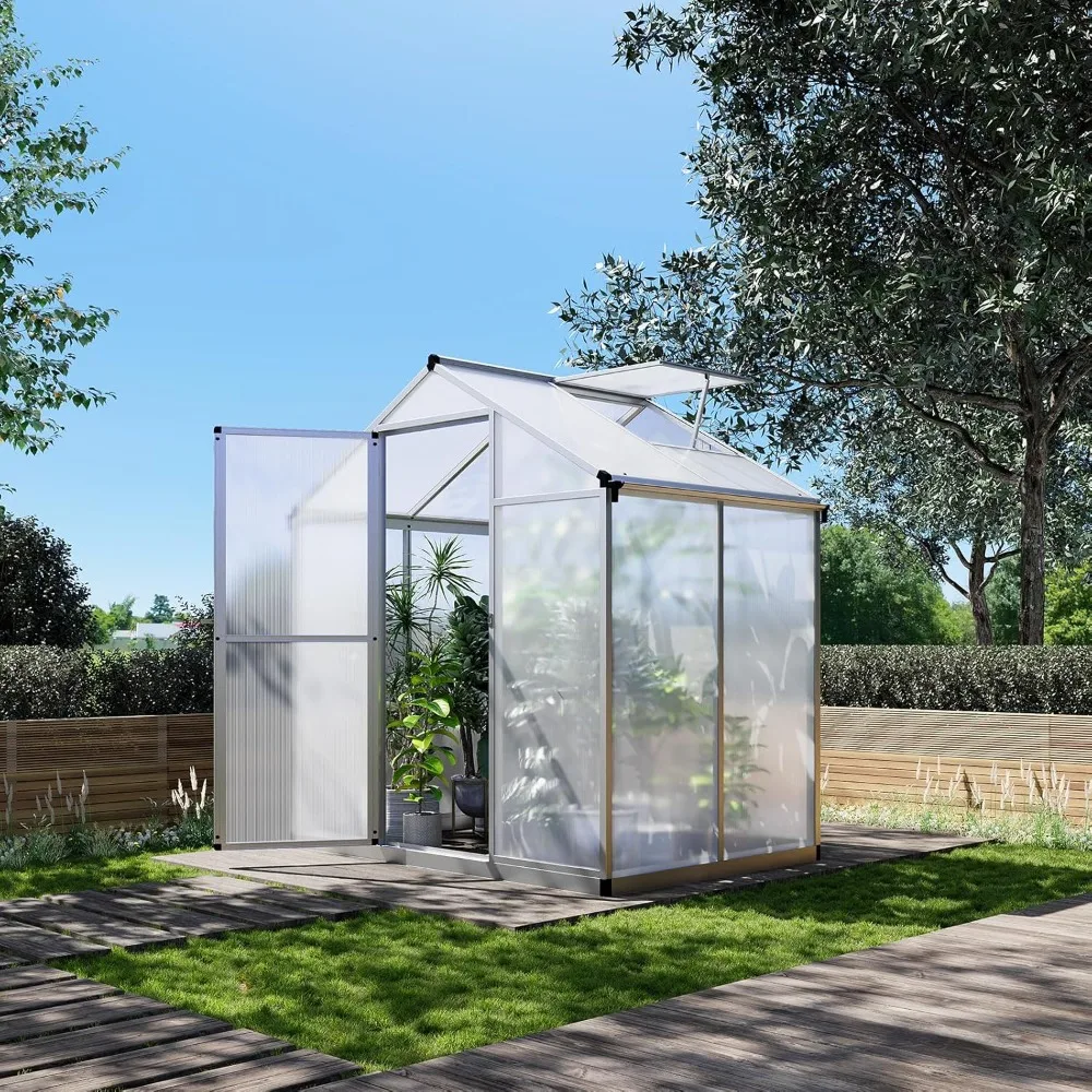 6.25 x 4 Ft Greenhouse for Outdoors with Quick Structure,Polycarbonate Green House with Roof Windows Vent,Walk in Sunroom