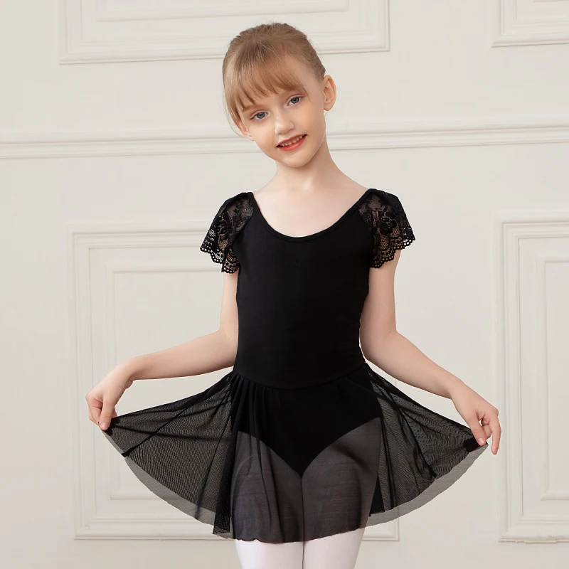 Sukienka do tańca dla dziewcząt, sukienka baletowa z krótkim rękawem, strój do badania fizycznego, strój do ćwiczeń tanecznych dla dzieci, strój do występów tanecznych